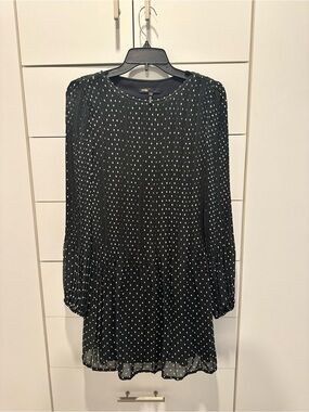 Maje Black Polka-Dot Long Sleeve Pleated Dress